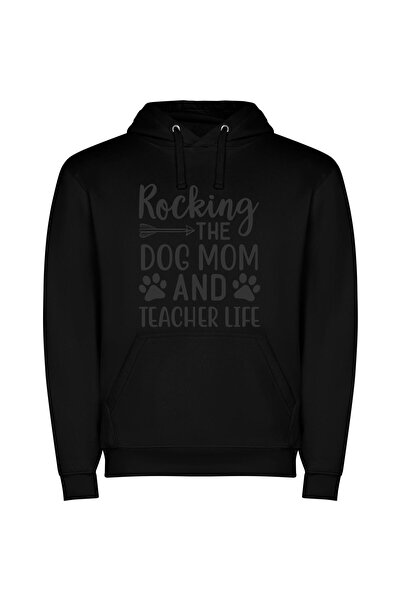 iLovePrints Rocking the Dog-Teacher Life! Φούτερ με κουκούλα σε χρώμα Μαύρο