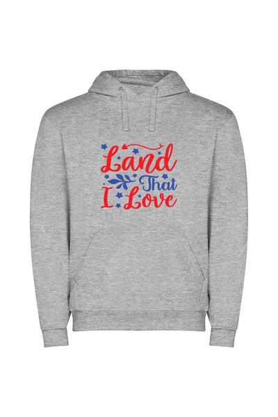 iLovePrints Patriotic Land Love Φούτερ με κουκούλα σε χρώμα Γκρι