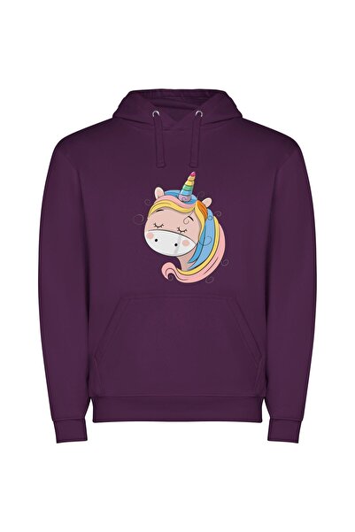 iLovePrints Magical Rainbow Unicorn Φούτερ με κουκούλα σε χρώμα Μωβ