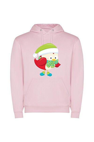 iLovePrints Festive Feathered Friends Φούτερ με κουκούλα σε χρώμα Ροζ