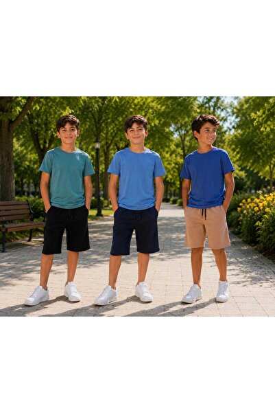 Çiggo Kids مجموعة من 3 شورتات/كابريات قماشية مدمجة للأولاد بجيوب مسطحة