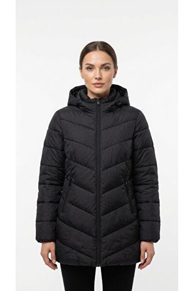 LC Waikiki Women's Coats Inflatable Hooded Zipper Pocket Fishback Stitching P...