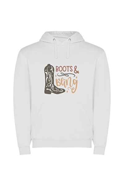 iLovePrints Boots & Bling Bliss Φούτερ με κουκούλα σε χρώμα Λευκό