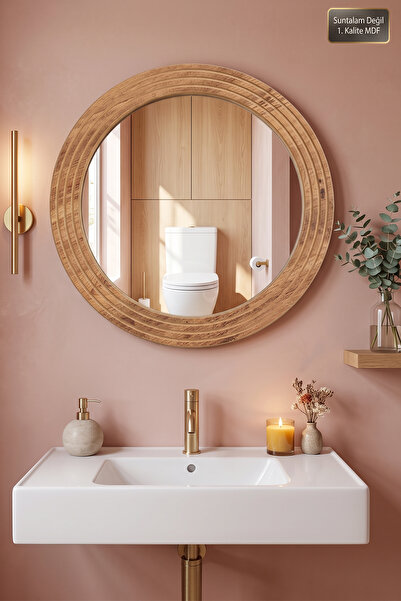 MONTESEV Antik Ahşap Oval Dekoratif Ayna Banyo Wc Lavabo Aynası Dresuar Boy K...