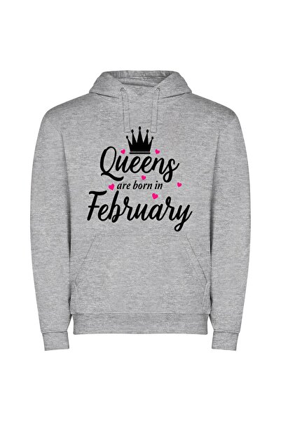 iLovePrints Crowned February's Regal Beauty Φούτερ με κουκούλα σε χρώμα Γκρι