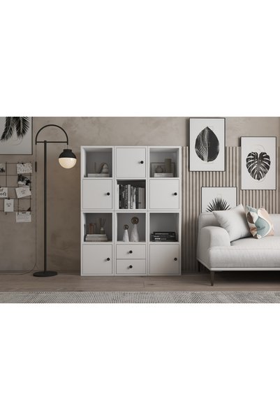 Vivense LEKSA 5 KAPAKLI ÇEKMECELİ RAFLI KİTAPLIK 97 CM BEYAZ KTP-1064-Ç