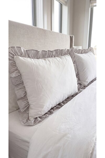 kesenegore 2-Piece Cotton Fabric Striped Ruffle Pillowcase 50X70 cm