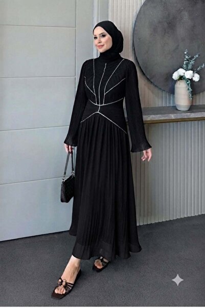 Şule Giyim Dinemis Stone Evening Dress Black