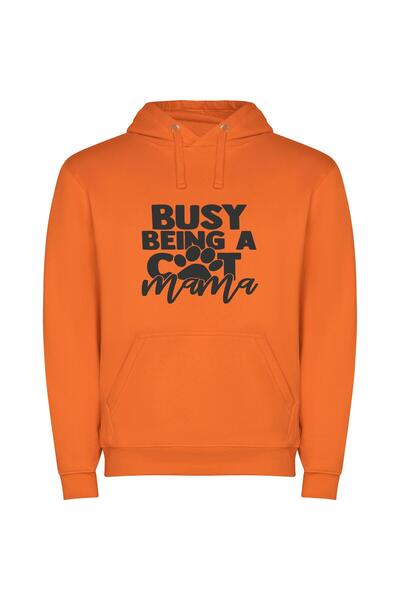 iLovePrints Busy Cat Mama: Flufftastic! Φούτερ με κουκούλα σε χρώμα Πορτοκαλί