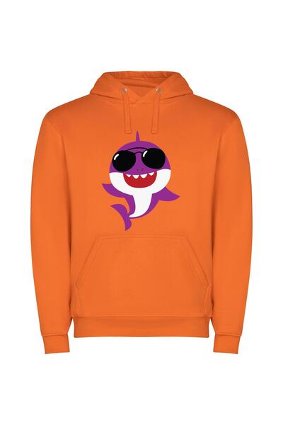 iLovePrints Shark Jamming in Style Φούτερ με κουκούλα σε χρώμα Πορτοκαλί