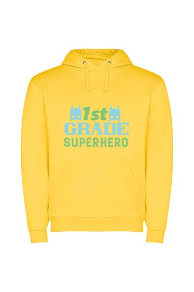 iLovePrints Superhero Art Grade One Φούτερ με κουκούλα σε χρώμα Κίτρινο