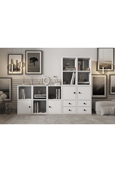 Vivense LEKSA 4 KAPAKLI ÇEKMECELİ KİTAPLIK 165 CM BEYAZ KTP-1436-Ç