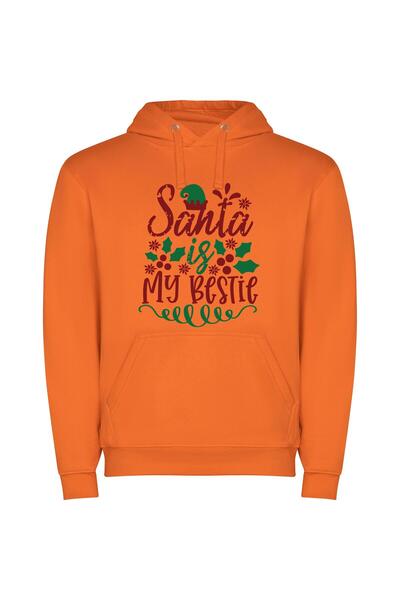 iLovePrints Santa's Bestie Merry Moments Φούτερ με κουκούλα σε χρώμα Πορτοκαλί