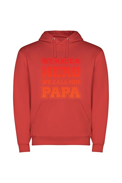 iLovePrints Papa: The Artistic Hero Φούτερ με κουκούλα σε χρώμα Κόκκινο