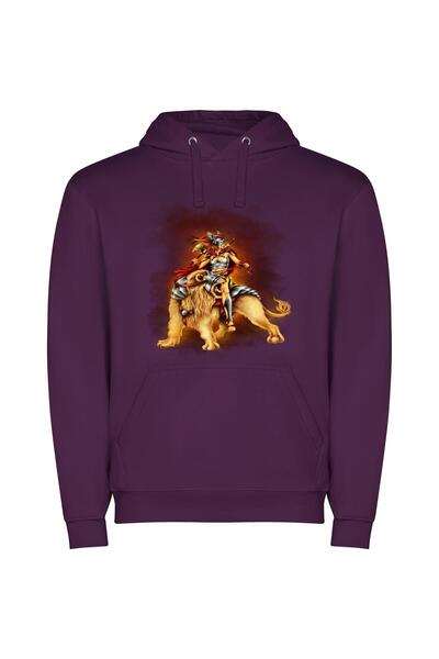 iLovePrints Lioness of Myth: A Digital Fantasy Φούτερ με κουκούλα σε χρώμα Μωβ