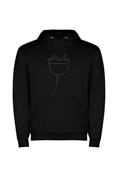 iLovePrints Simplistic Floral Line Art Φούτερ με κουκούλα σε χρώμα Μαύρο