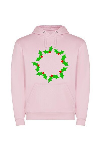 iLovePrints Holly Halo: Festive Laurel Φούτερ με κουκούλα σε χρώμα Ροζ