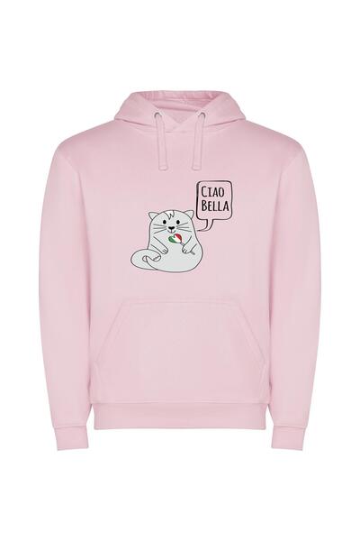 iLovePrints Mus-inspired Italian Cat Φούτερ με κουκούλα σε χρώμα Ροζ