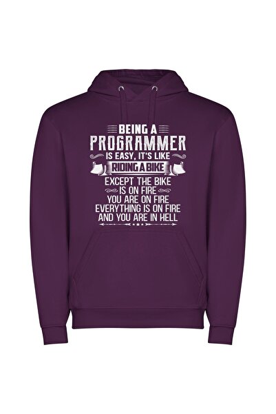 iLovePrints Bike on Fire: Programmer's Journey Φούτερ με κουκούλα σε χρώμα Μωβ