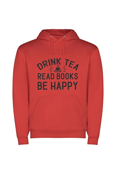 iLovePrints Tea, Books, Happiness: Secrets Φούτερ με κουκούλα σε χρώμα Κόκκινο