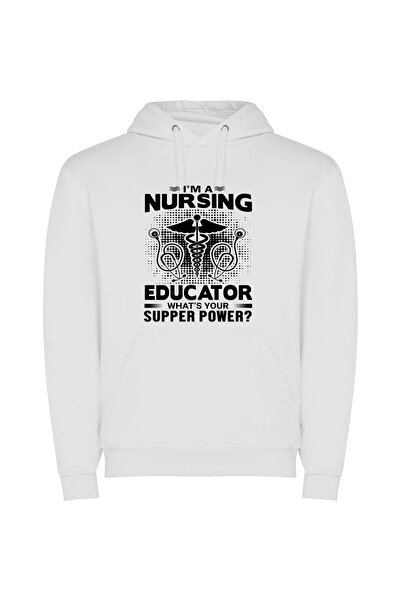 iLovePrints Nurse Superpower: Educating Care Φούτερ με κουκούλα σε χρώμα Λευκό