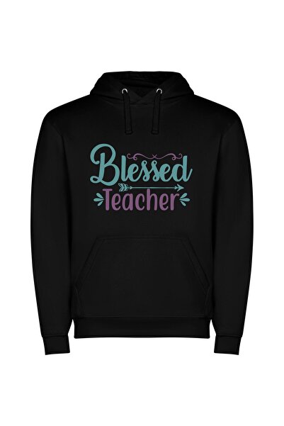 iLovePrints Blessed Teacher's Colorful Sign Φούτερ με κουκούλα σε χρώμα Μαύρο