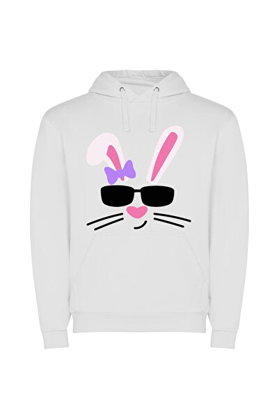 iLovePrints Feline Chic Eared Extravaganza Φούτερ με κουκούλα σε χρώμα Λευκό