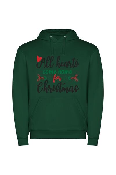 iLovePrints Hearts Home for Christmas Φούτερ με κουκούλα σε χρώμα Πράσινο