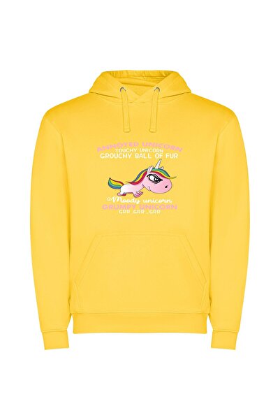 iLovePrints Rainbow-Maned Pink Unicorn Φούτερ με κουκούλα σε χρώμα Κίτρινο