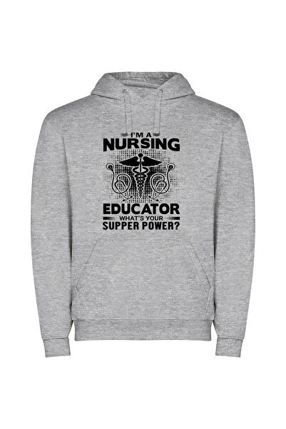 iLovePrints Nurse Superpower: Educating Care Φούτερ με κουκούλα σε χρώμα Γκρι