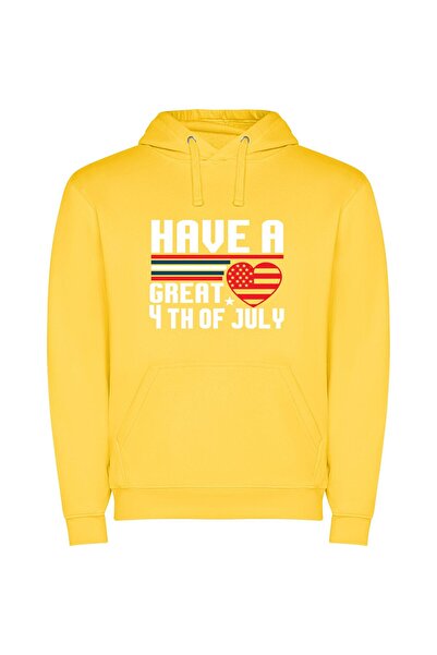 iLovePrints Patriotic Heartbeat: USA Φούτερ με κουκούλα σε χρώμα Κίτρινο