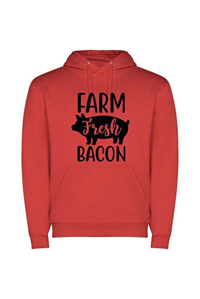 iLovePrints Porky Print Farm Delights Φούτερ με κουκούλα σε χρώμα Κόκκινο