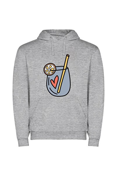 iLovePrints Straw & Slice Elixir Φούτερ με κουκούλα σε χρώμα Γκρι