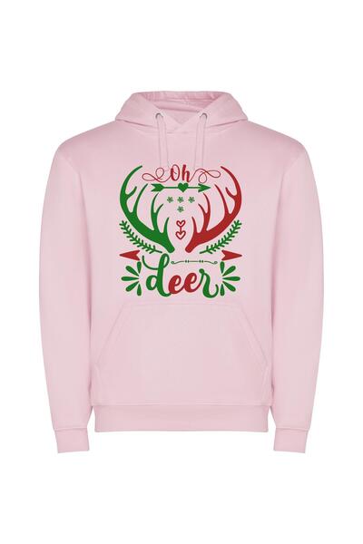 iLovePrints Joyful Antlered Deer Φούτερ με κουκούλα σε χρώμα Ροζ