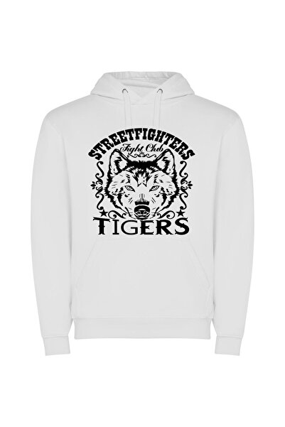 iLovePrints Streetwear Wolf: Adobe Masterpiece Φούτερ με κουκούλα σε χρώμα Λευκό