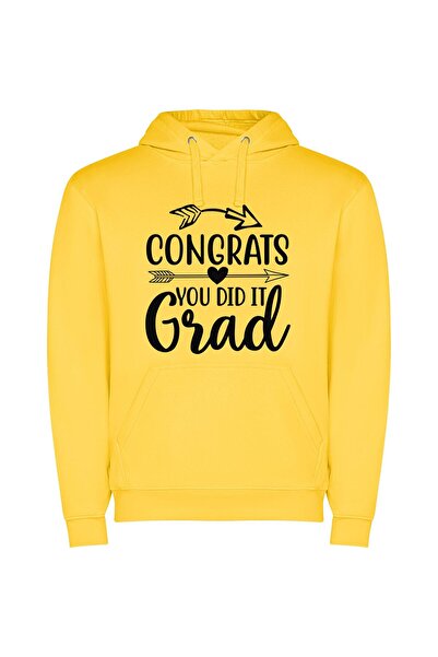 iLovePrints Victorious Graduation Achieved! Φούτερ με κουκούλα σε χρώμα Κίτρινο