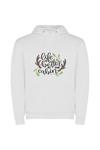 iLovePrints Cabin Bliss: A Life Φούτερ με κουκούλα σε χρώμα Λευκό
