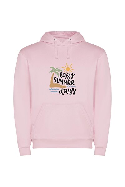 iLovePrints Palm Paradise: Sunny Summertime Φούτερ με κουκούλα σε χρώμα Ροζ