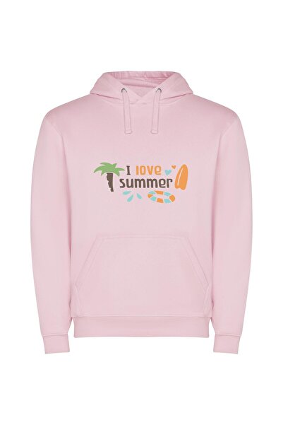 iLovePrints Sunny Escape: Summer Vibes Φούτερ με κουκούλα σε χρώμα Ροζ