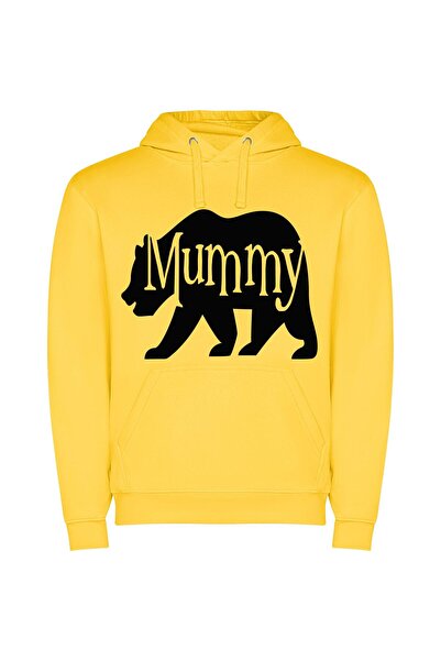 iLovePrints Mummy Bear: Elegant Monochrome Φούτερ με κουκούλα σε χρώμα Κίτρινο