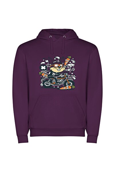 iLovePrints MotoHare: Electric Bunny Revs! Φούτερ με κουκούλα σε χρώμα Μωβ