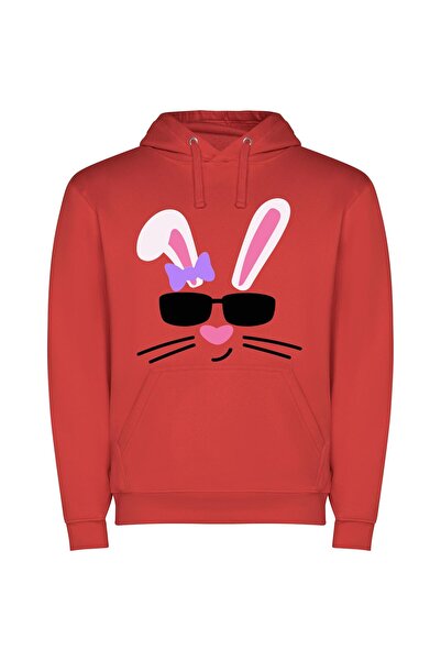 iLovePrints Feline Chic Eared Extravaganza Φούτερ με κουκούλα σε χρώμα Κόκκινο