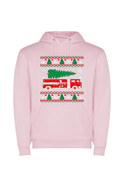 iLovePrints Festive Adobe Illustrator Truck Φούτερ με κουκούλα σε χρώμα Ροζ