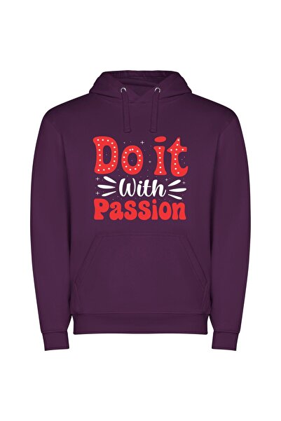 iLovePrints Passionate Impression: Header Text Φούτερ με κουκούλα σε χρώμα Μωβ