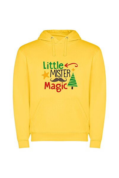 iLovePrints Mystic Christmas Mustache Magic Φούτερ με κουκούλα σε χρώμα Κίτρινο