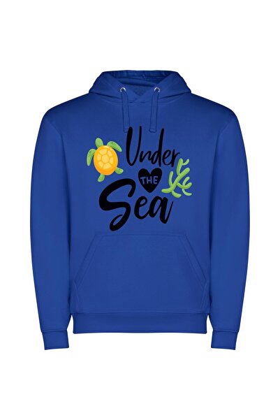 iLovePrints Aqua Whimsy: Adorned Depths Φούτερ με κουκούλα σε χρώμα Μπλε