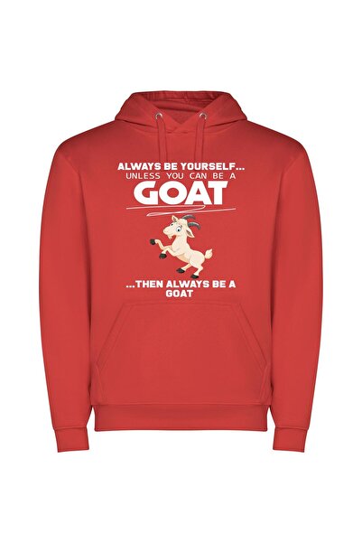 iLovePrints Whimsical Goat Escapade Φούτερ με κουκούλα σε χρώμα Κόκκινο