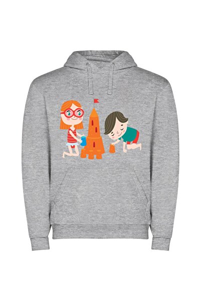 iLovePrints Sandcastle Builders: Kids' Illustration Φούτερ με κουκούλα σε χρώ...