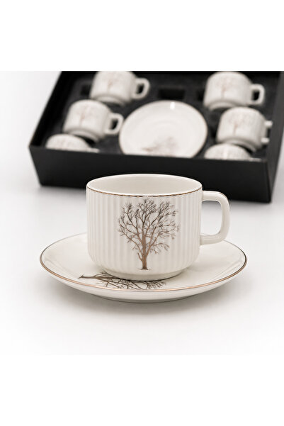 Alakhmas 12-Piece Tea Cup Set, 6 Cups and 6 Saucers with Tree Pattern