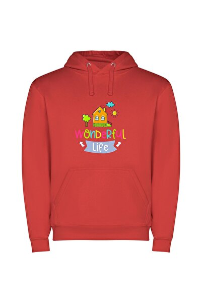 iLovePrints Whimsical Home Oasis Φούτερ με κουκούλα σε χρώμα Κόκκινο